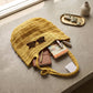 Crochet Knit Tote Bag with Openwork Ruffle Design and Long Handles