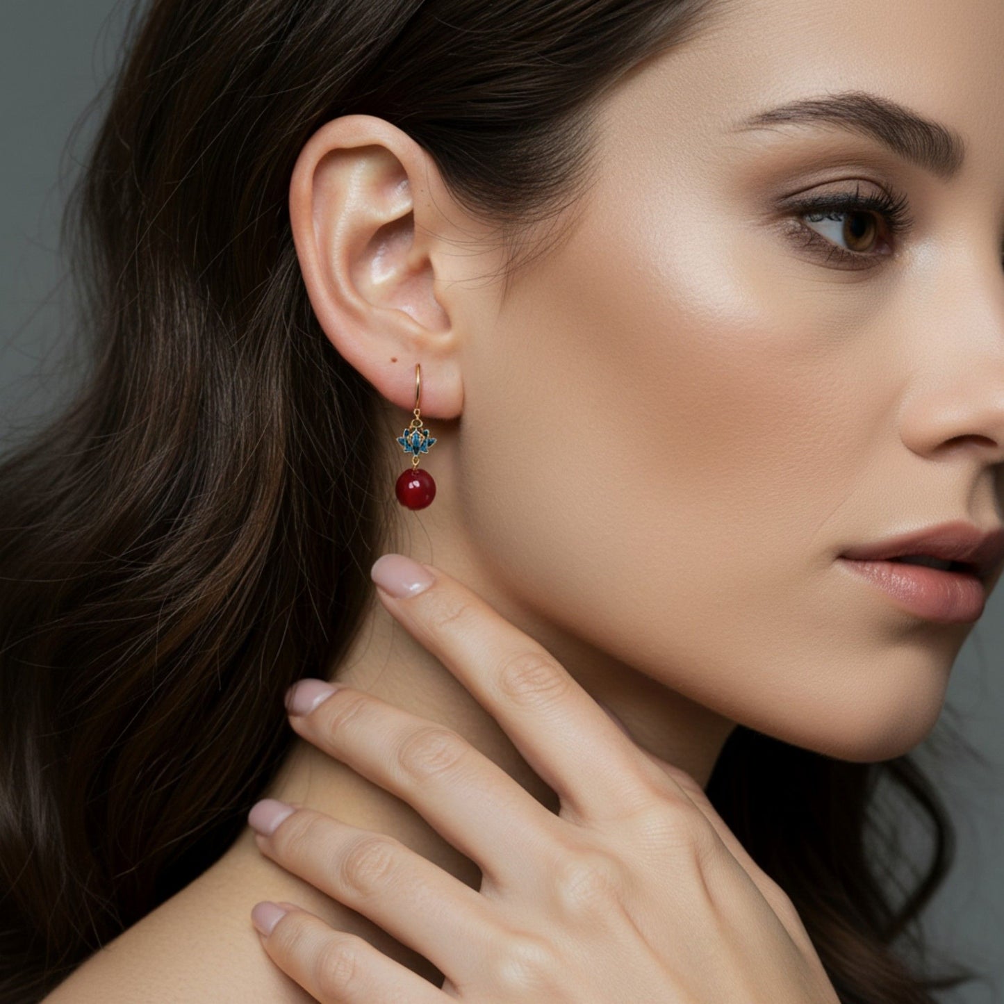 Lotus Drop Earrings with Delicate Petal Motif and Smooth Round Bead Accent for an Artistic Feminine Statement Accessory