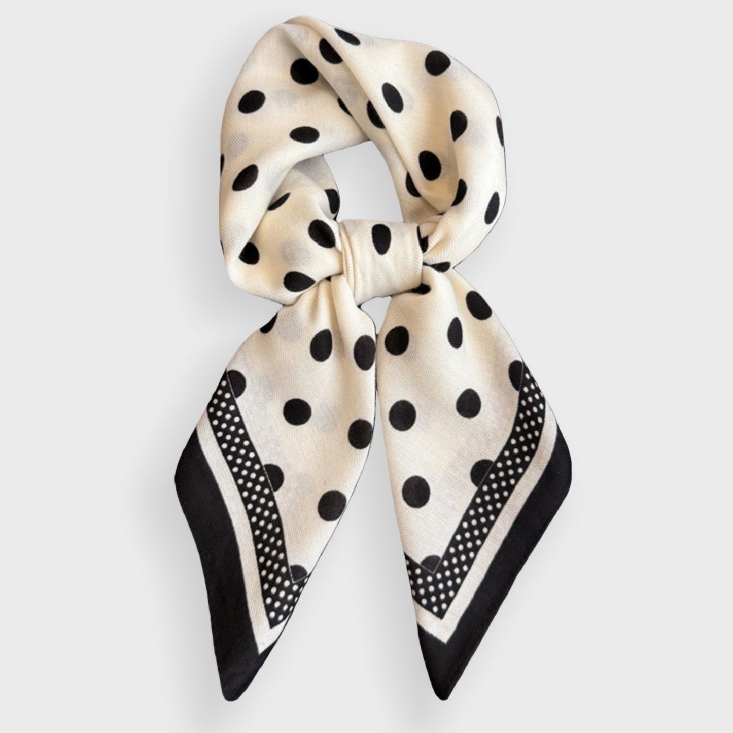 Polka Dot Satin Square Scarf with Contrasting Border Trim 27x27in