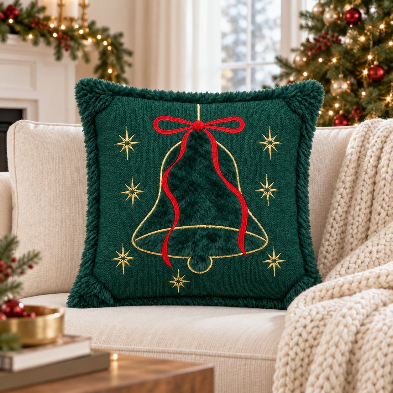Christmas Embroidered Plush Throw Pillow Cover 18 x 18 Inch 1 Pack