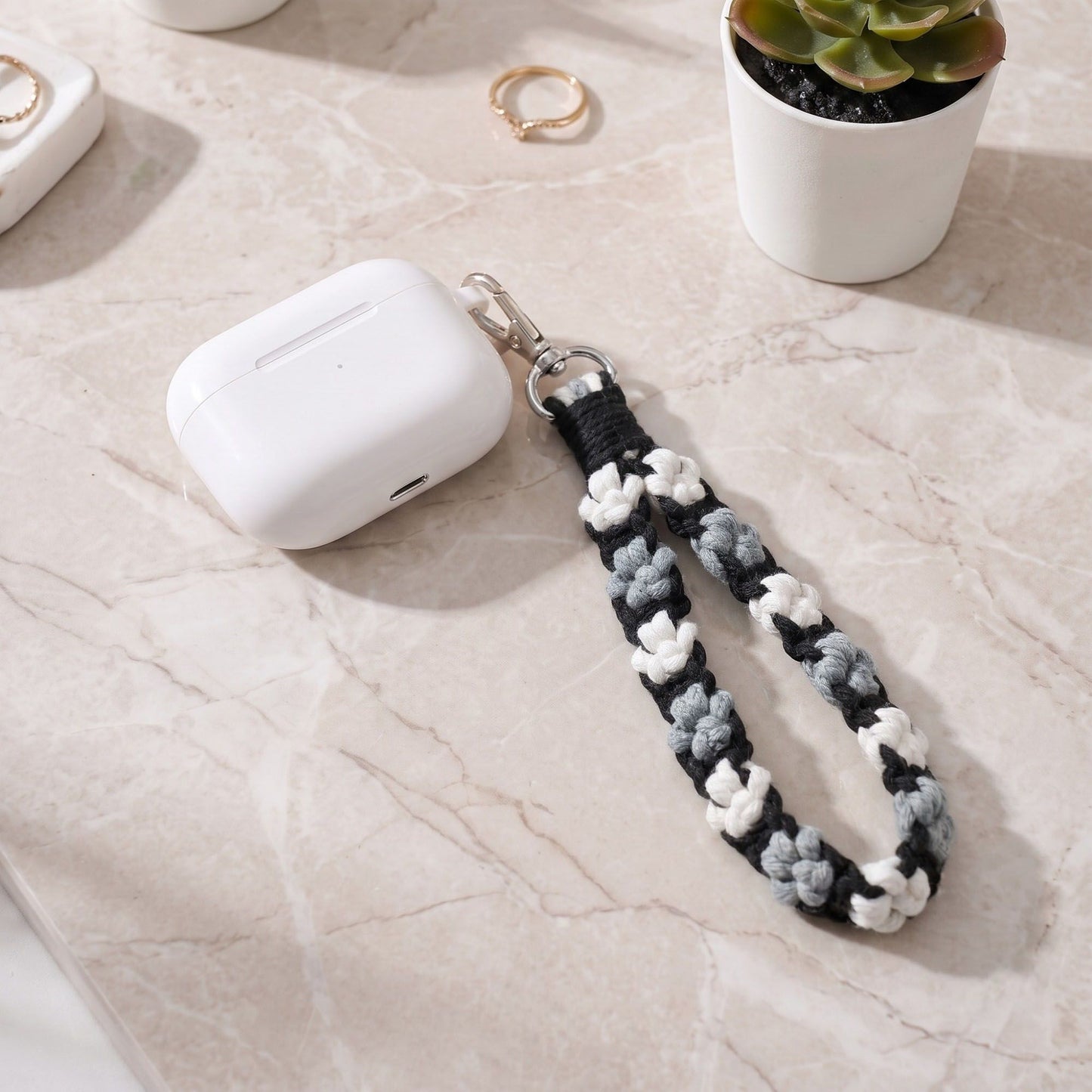 Floral Braided Wrist Strap with Swivel Clasp