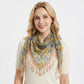 Floral Triangle Scarf with Lace Fringe Trim