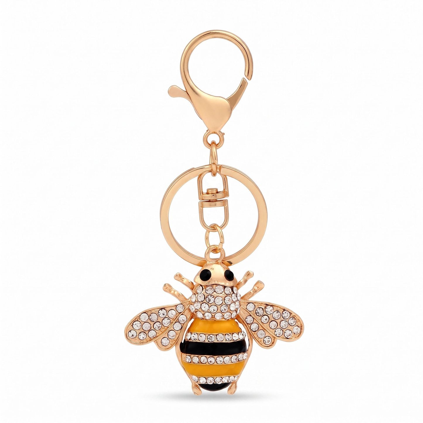 Bee Rhinestone Keychain Bag Charm with Gold Tone Lobster Clasp