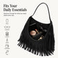 Fringe Shoulder Bag Beige Suede Look Boho Hobo Purse with Long Strap