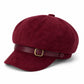 Faux Suede Baker Boy Cap with Buckle Band Vintage Newsboy Style Hat