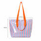 Striped PVC Beach Tote Bag with Magnetic Closure and Zip Pocket