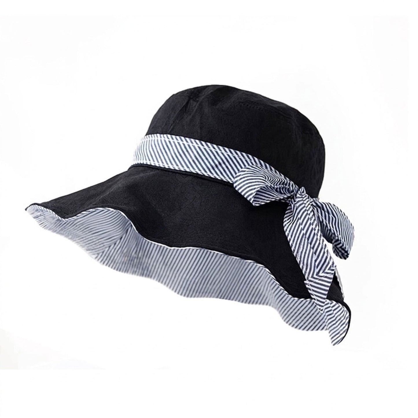 Foldable Wide Brim Sun Hat with Bow Tie