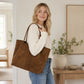 Large Suede-Like Shoulder Tote Bag with Long Handles