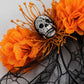 Halloween Floral Skull Headband with Spiderweb Lace Veil