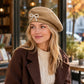 Pearl Bow Embellished Knit Wool Beret