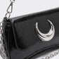 Glossy Crescent Accent Flap Shoulder Bag with Chain Detail