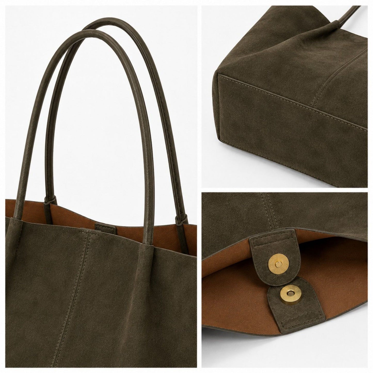 Large Suede-Like Shoulder Tote Bag with Long Handles