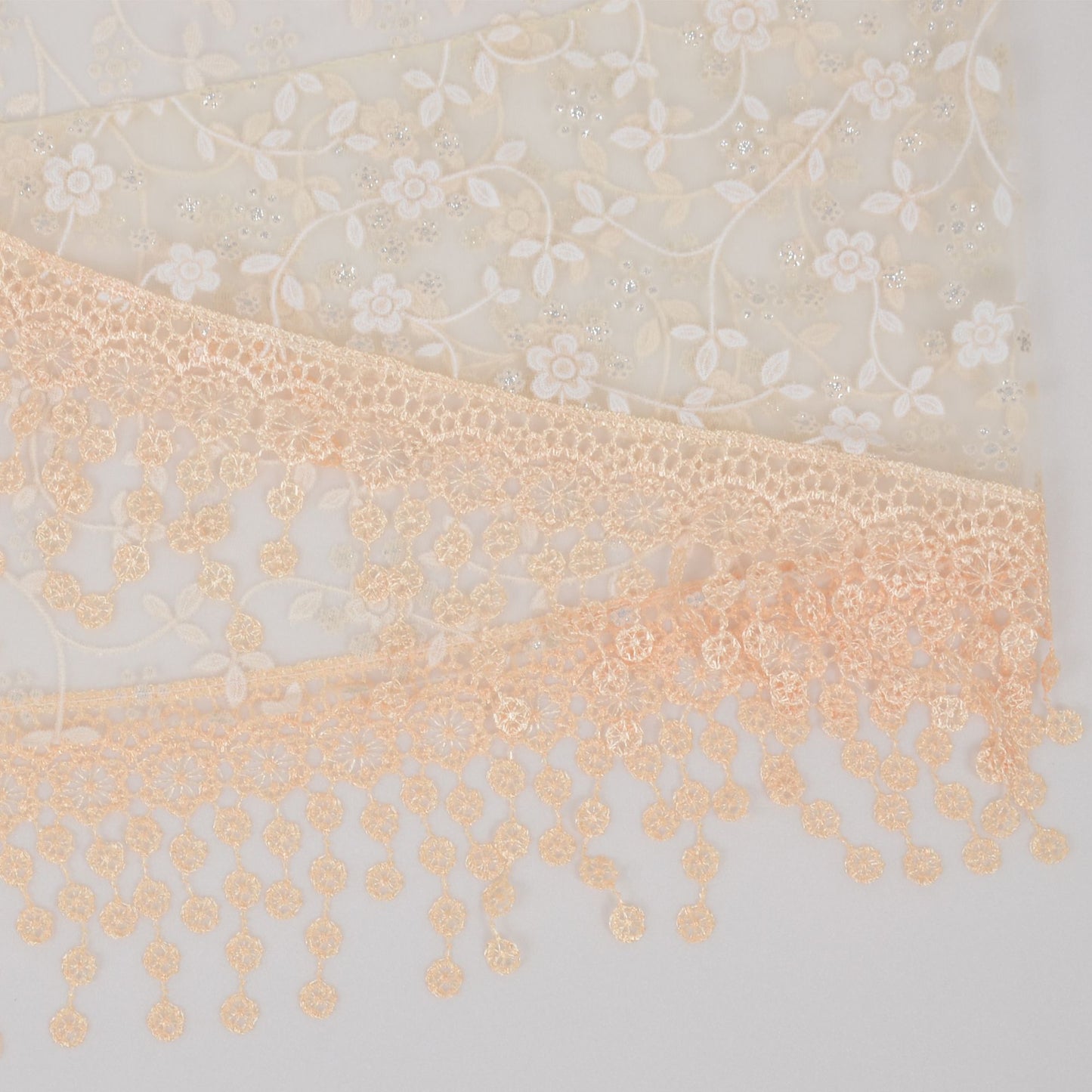 Lightweight Lace Floral Head Scarf Fringe Triangular Shawl