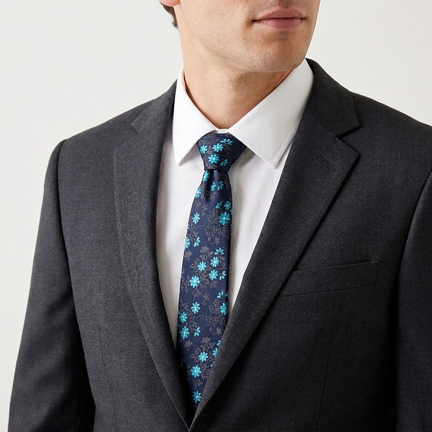 Men's Floral Print Tie with Woven Botanical Pattern and Classic Tapered Design