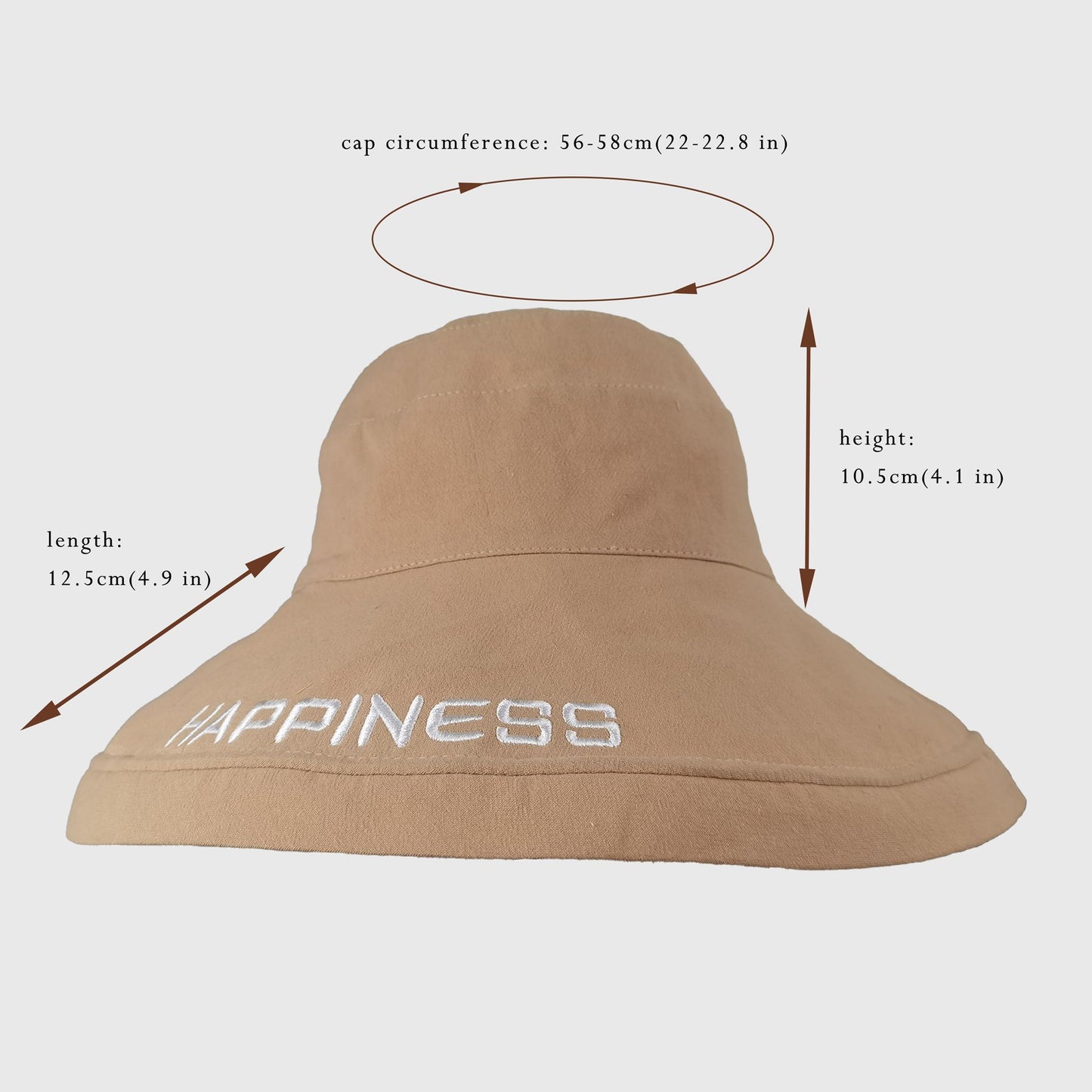 Women's HAPPINESS Embroidered Wide - Brim Bucket Hat