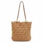 Crochet Woven Shoulder Bag with Zip Closure and Scalloped Bucket Shape