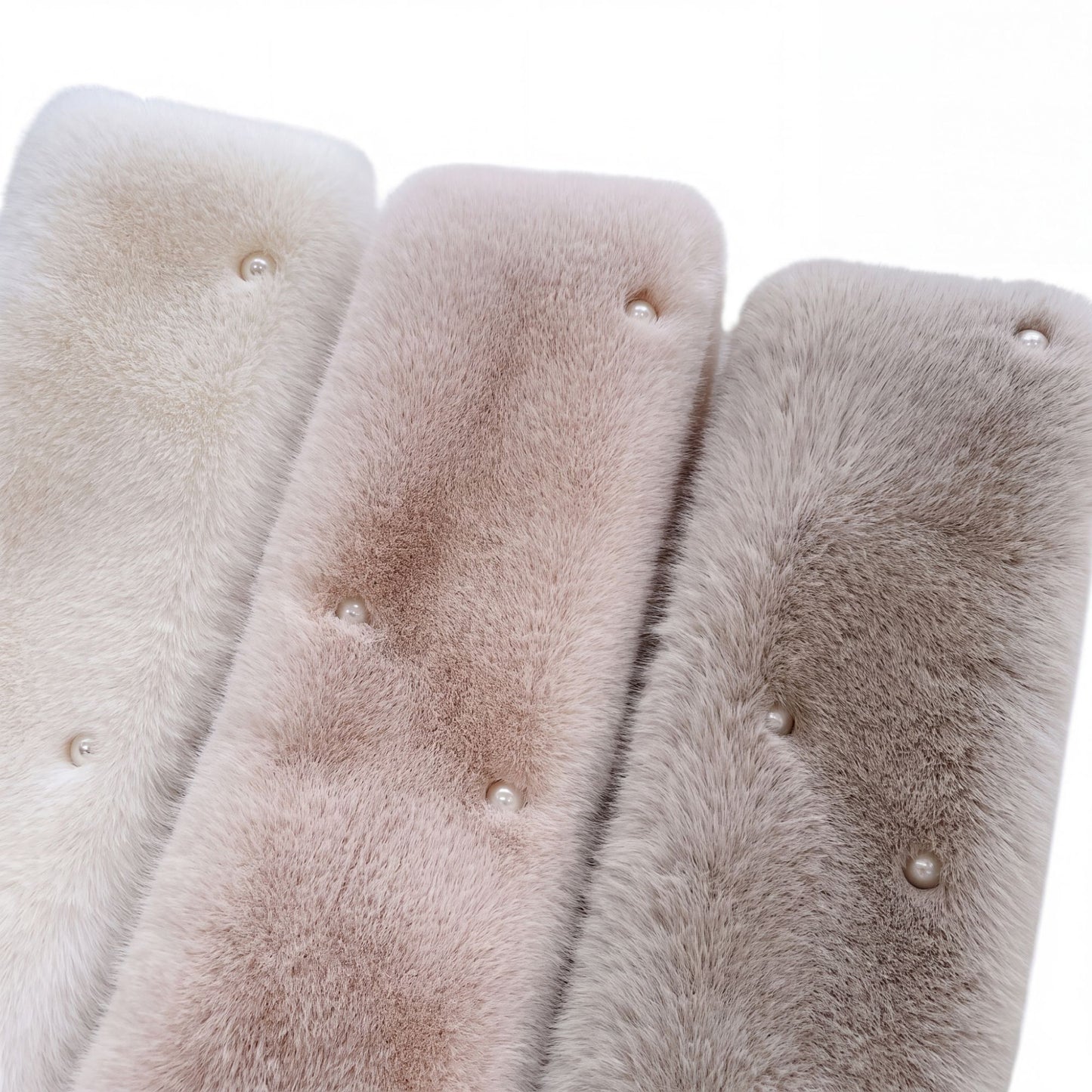 Plush Faux Fur Scarf with Pearl Accents Soft Winter Neck Warmer 31.5*4.7 Inches