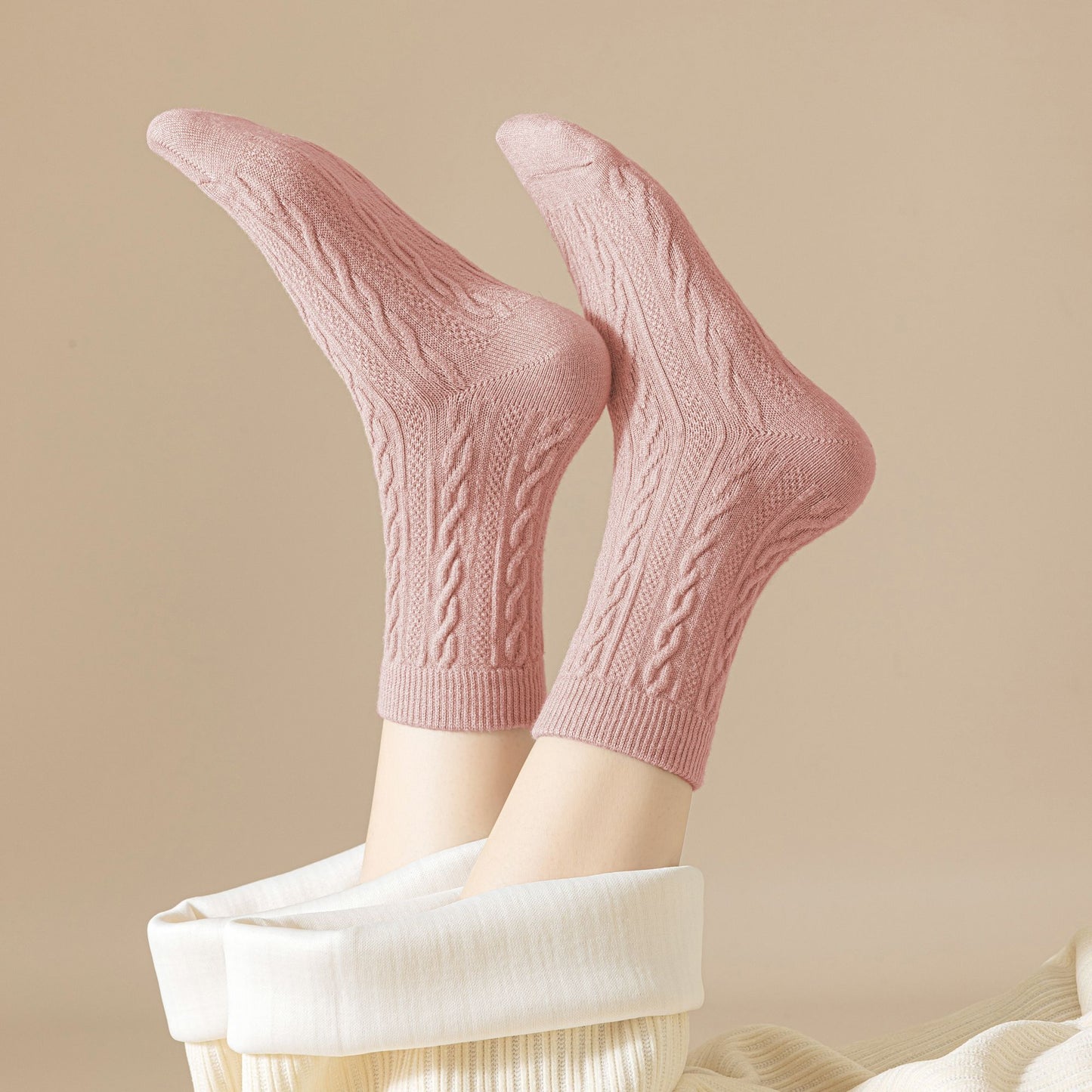 Classic Crew Socks Cable-Knit Cotton for Casual Stability and Comfort 2 Pairs