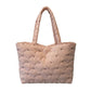 Quilted Tote Bag Large Capacity Shoulder Bag with Bow Embroidery and Magnetic Closure