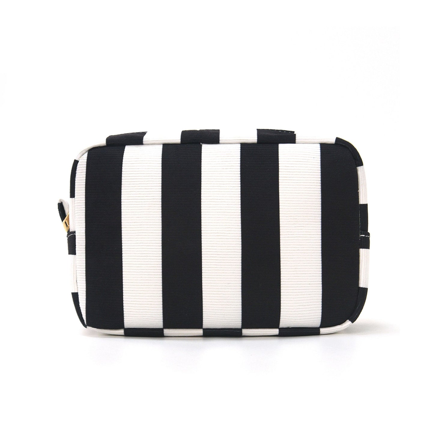 Striped Corduroy Cosmetic Pouch Makeup Bag with Zip Closure