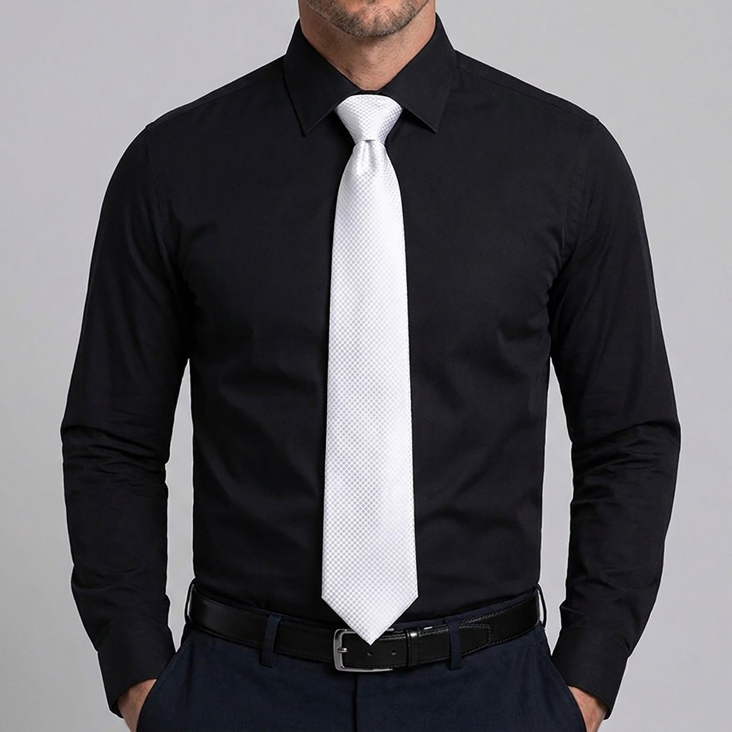 Men's Jacquard Woven Tie Set with Pocket Square Cufflinks and Tie Clip