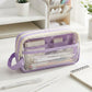Large Capacity Clear Pencil Case Double Compartment Zipper Pouch with Handle