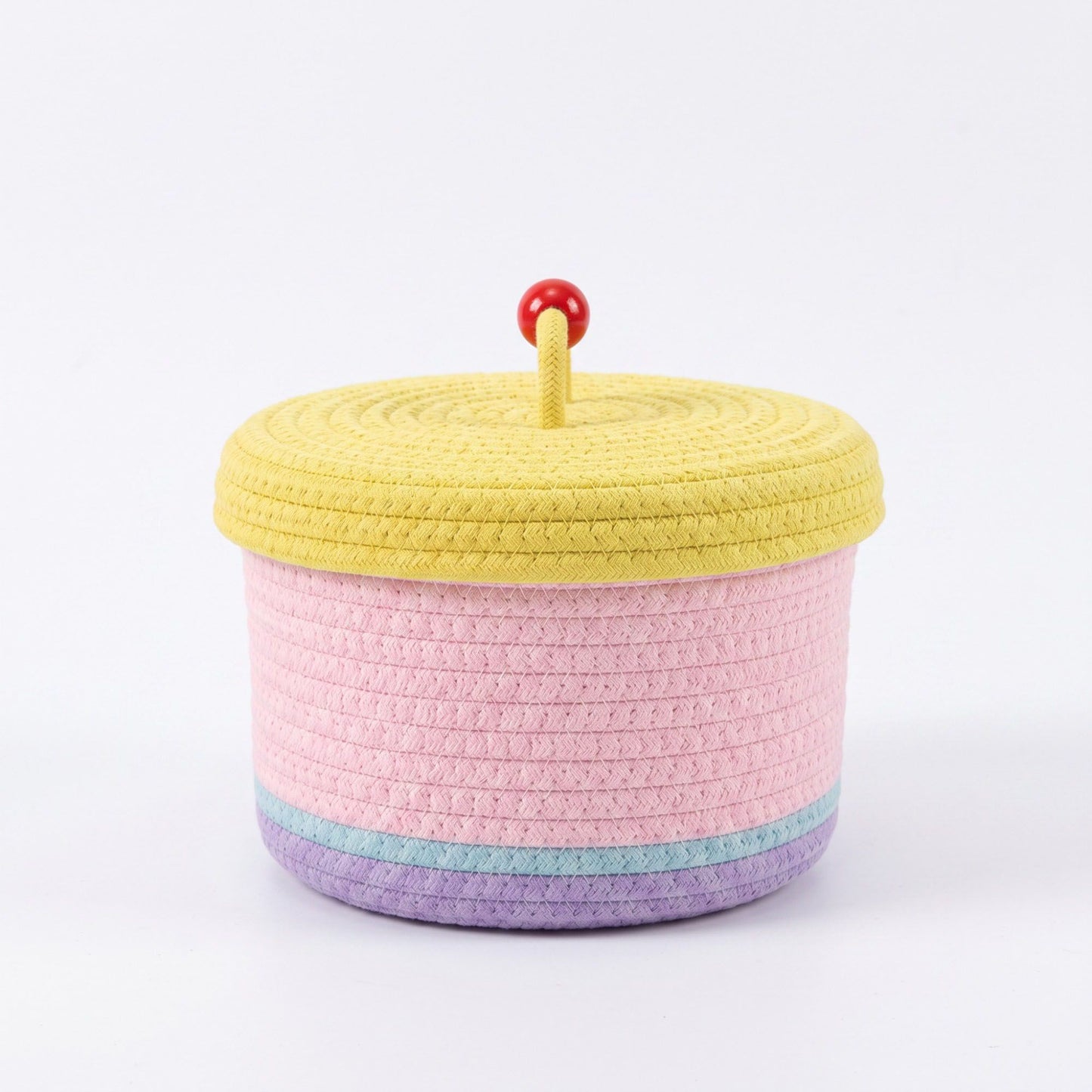 Animal Applique Woven Rope Storage Basket Lid Decorative Organizer Bin