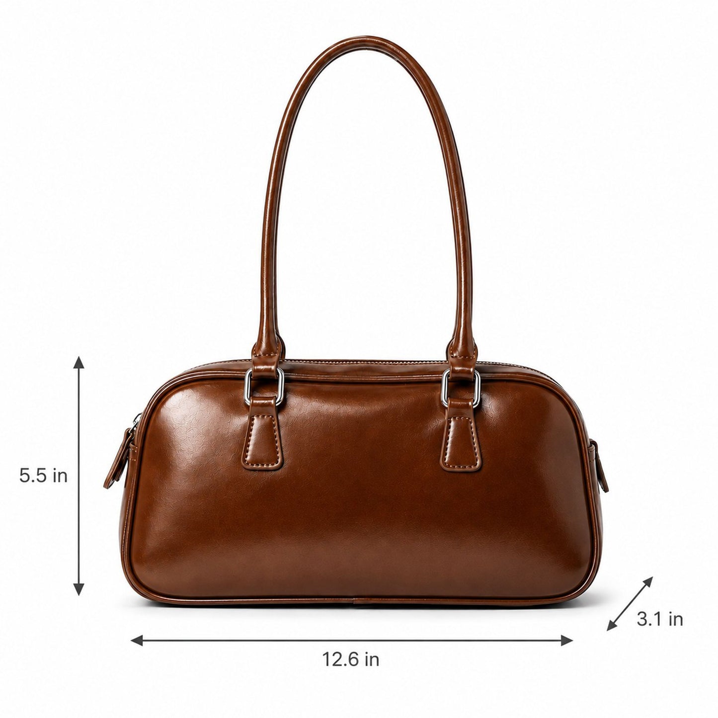 East West Faux Leather Bowler Shoulder Bag with Double Handles and Zip Closure