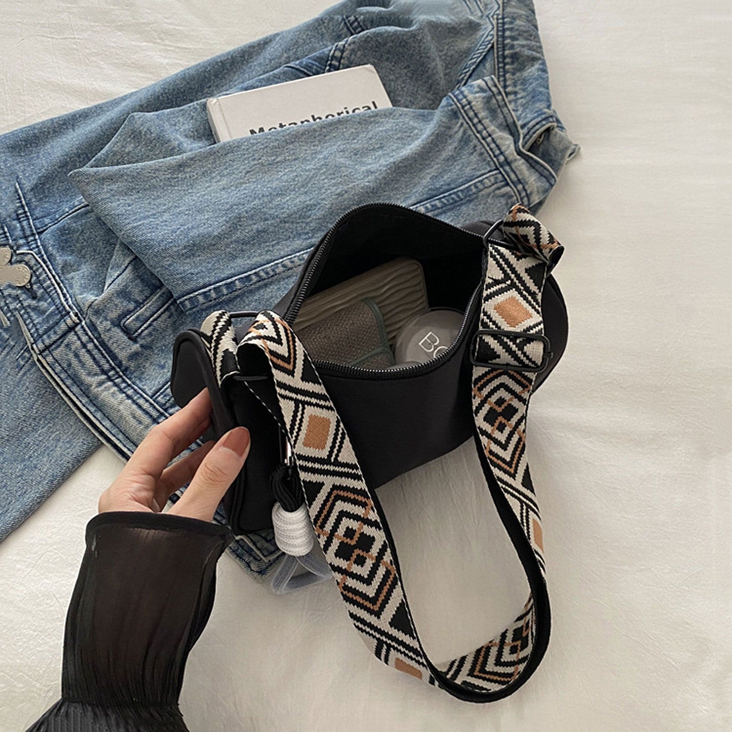 Soft Crossbody Bag - Adjustable Patterned Strap Shoulder Bag for Casual Daily & Stylish Outings