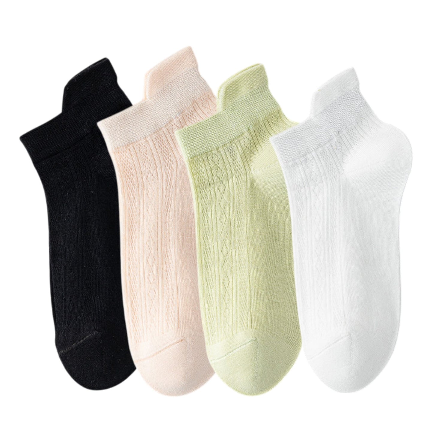 4 Pairs Women Low-Cut Lace Knit Ankle Socks Soft Stretch Cotton Mesh Design Breathable Lightweight Everyday Wear