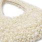 Faux Pearl Embellished Shoulder Bag with Crystal Accents Hand Beaded Crescent Handbag 10x2x13.7 in