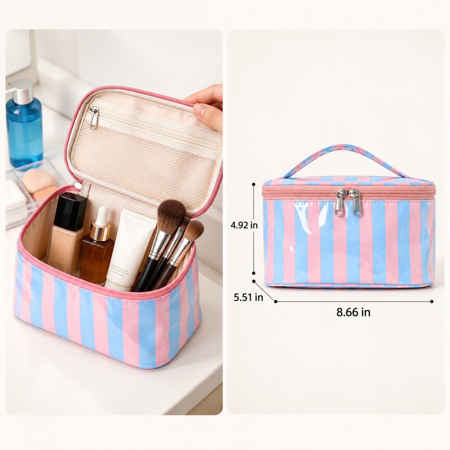 Striped Makeup Bag Travel Cosmetic Organizer Case