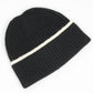 Ribbed Knit Beanie Hat with Contrast Trim and Folded Cuff
