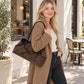 Large Suede Look Tote Bag with Double Handles Magnetic Closure and Interior Zip Pocket