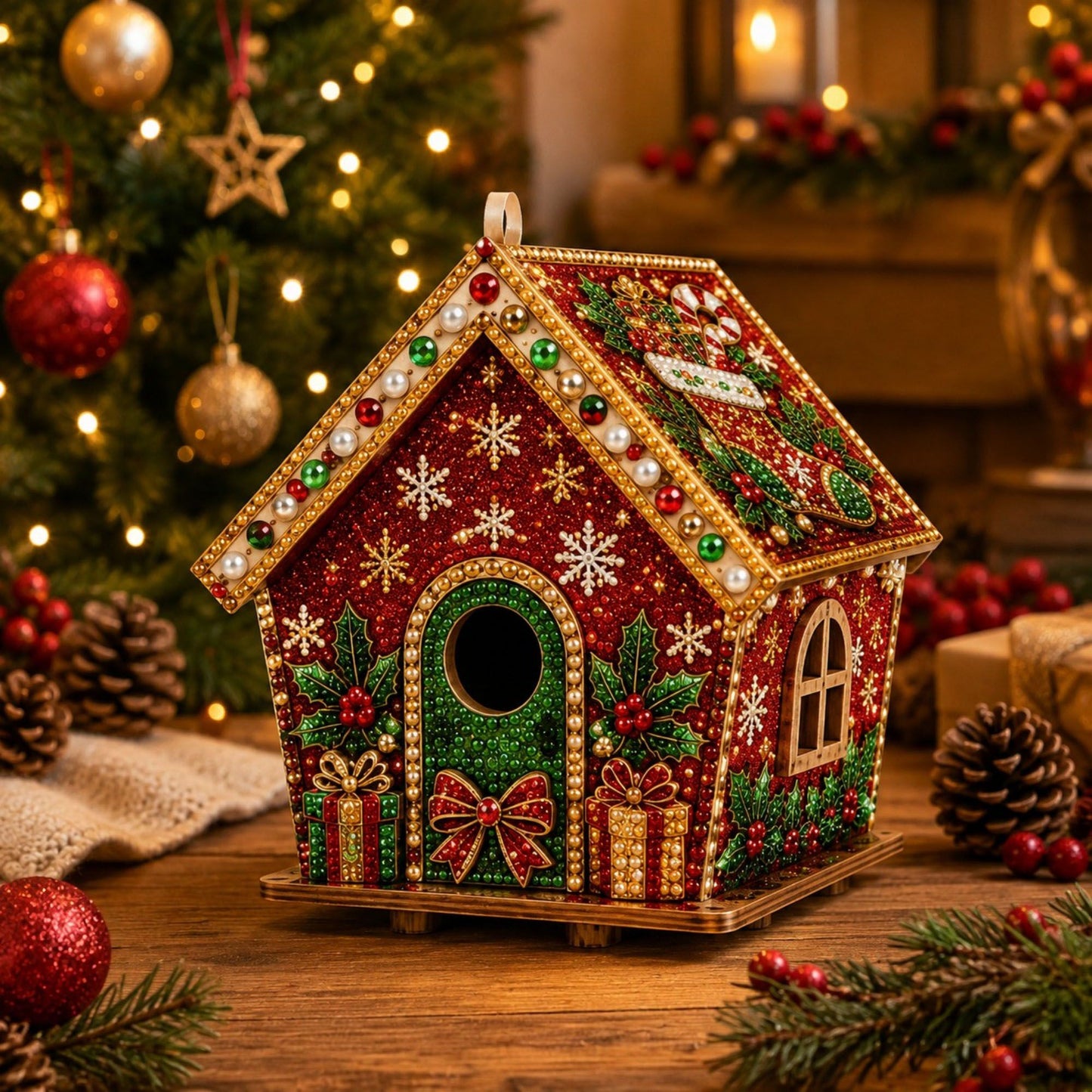 DIY Pearl Art Christmas Birdhouse Craft Kit with 3D Holiday Design