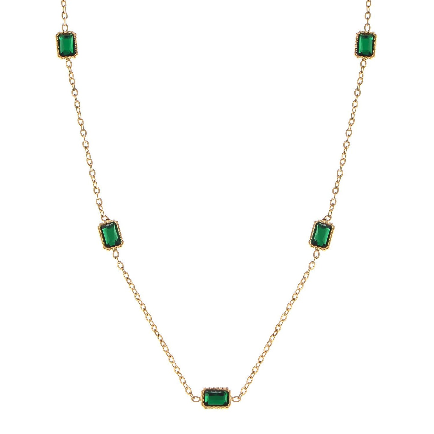 Women's Stainless Steel Necklace with 18K Gold Plated Chain and Acrylic Gemstone Accents, Adjustable Length, Modern Design