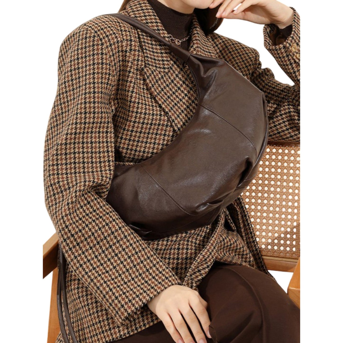 Slouchy Crescent Shoulder Bag with Genuine Leather Finish and Adjustable Strap