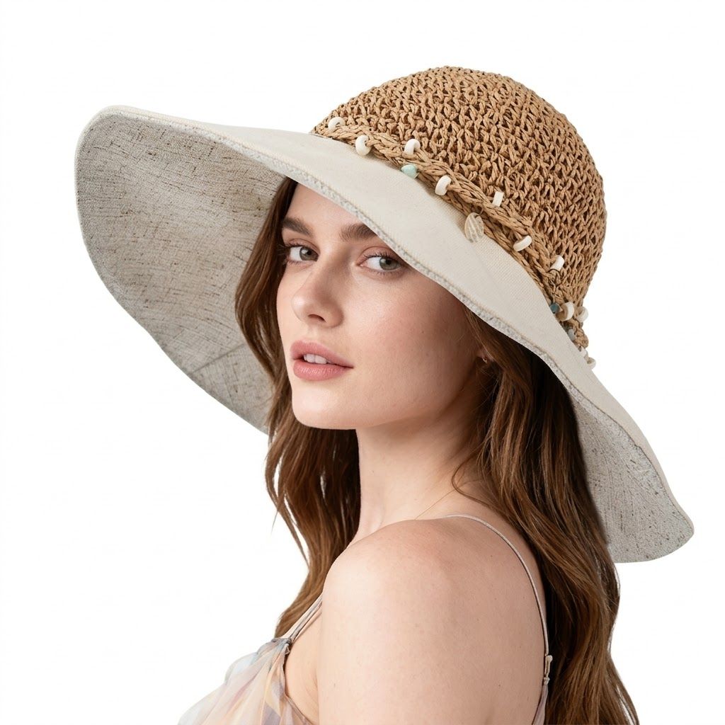 Wide Brim Straw Sun Hat Breathable Crochet Summer Hat with Decorative Band