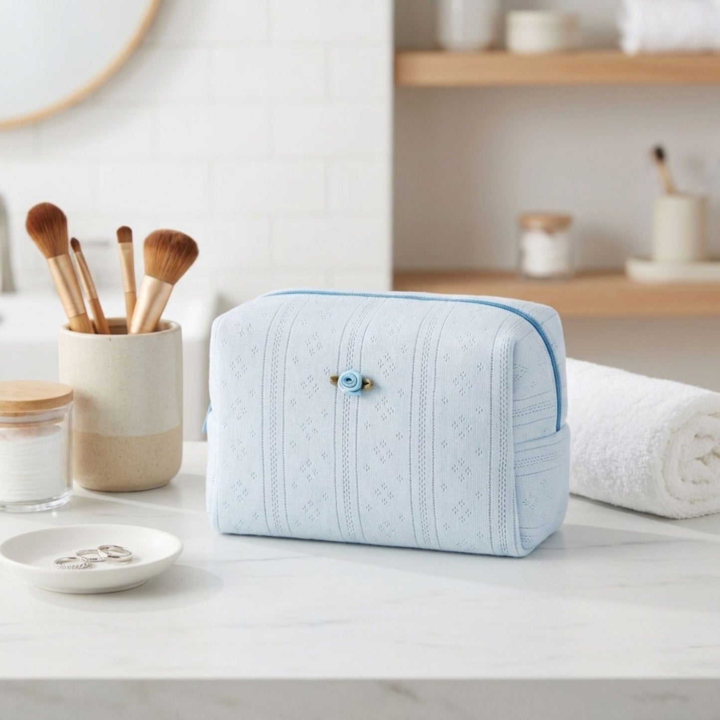Knit Makeup Bag Large Capacity Cosmetic Pouch Travel Toiletry Organizer