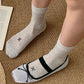 Ribbed Ankle Socks with Bow Embroidery 6Pk