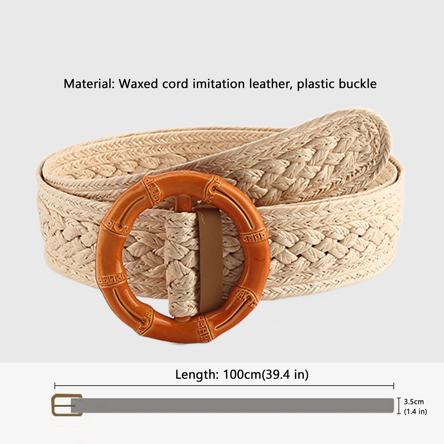 Bohemian Style Woven Belt with Round Plastic Buckle