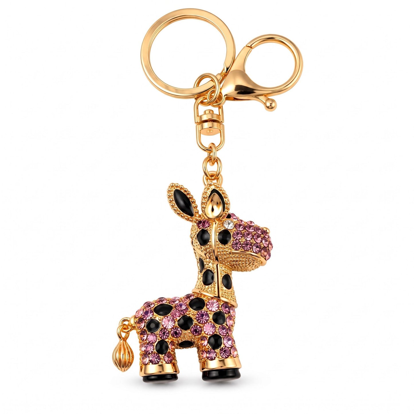Giraffe Rhinestone Keychain Bag Charm with Lobster Clasp and Key Ring