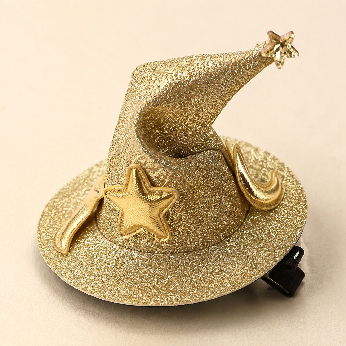 4pc Glitter Witch Hat Pet Hair Clips with Star and Moon Accents