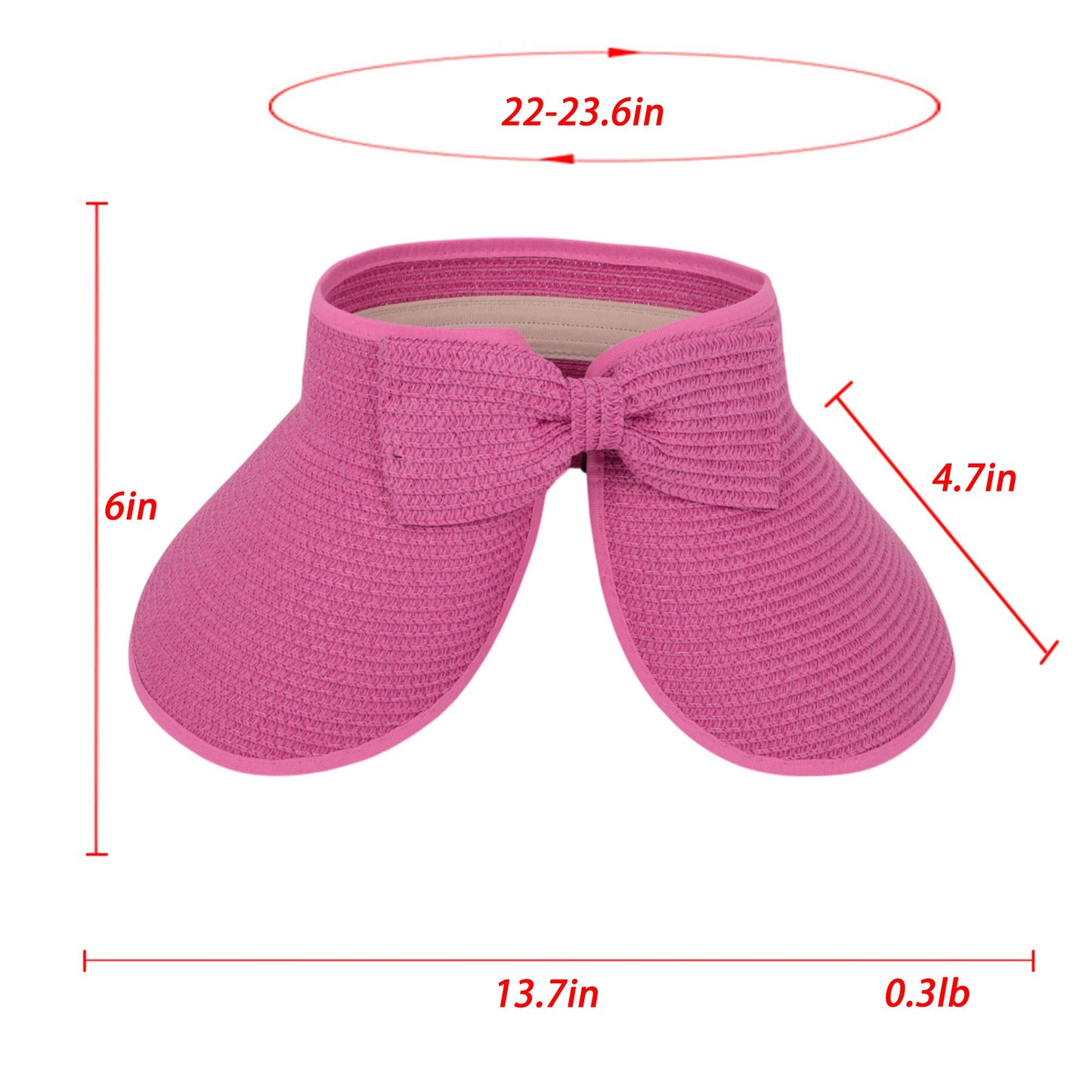 Women's Wide Brim Visor Hat with Bow Detail Adjustable Velcro Closure for Beach or Outdoor Protection
