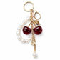 Cherry Bag Charm Keychain with Faux Pearl Loop and Gold-Tone Clips