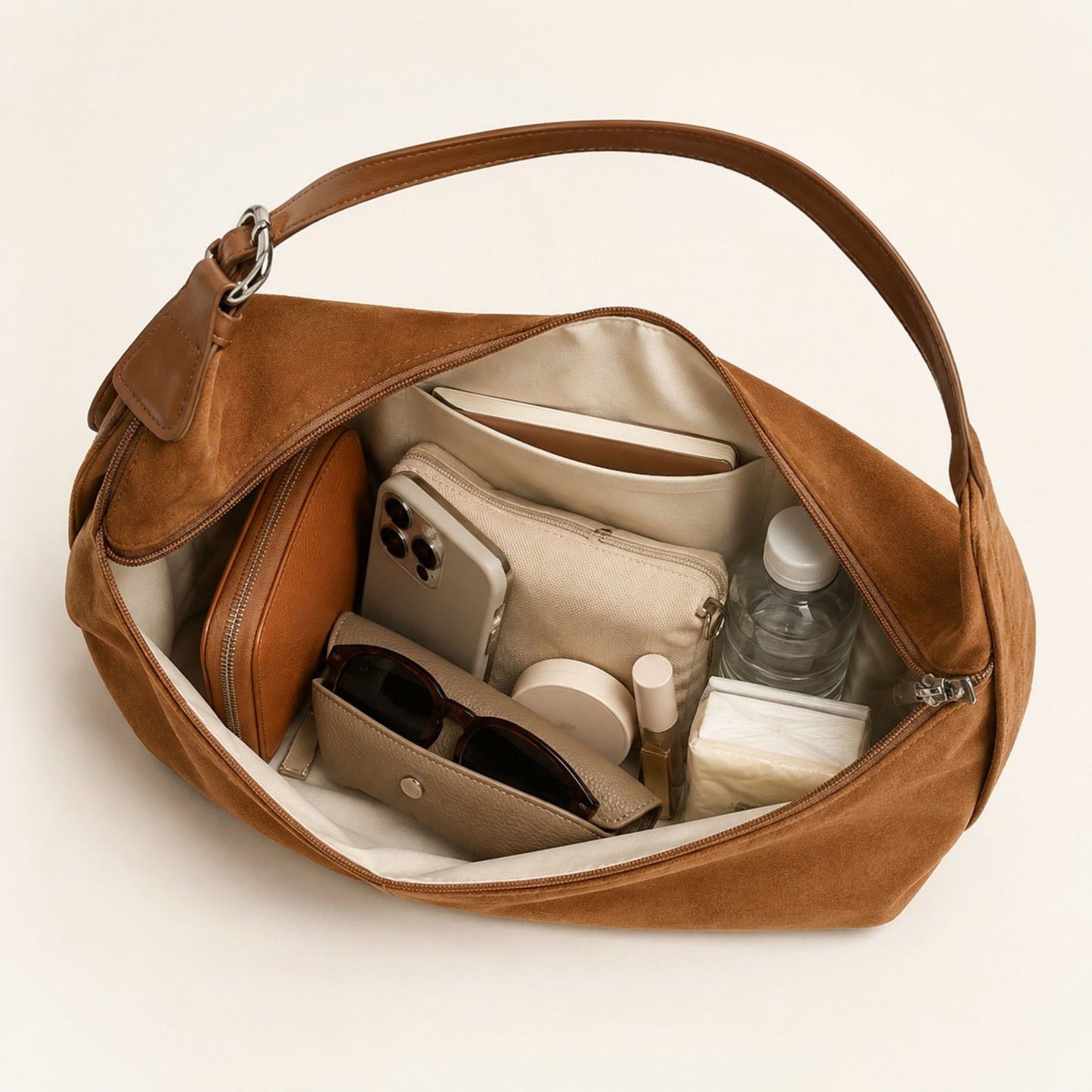 Faux Suede Slouchy Hobo Shoulder Bag