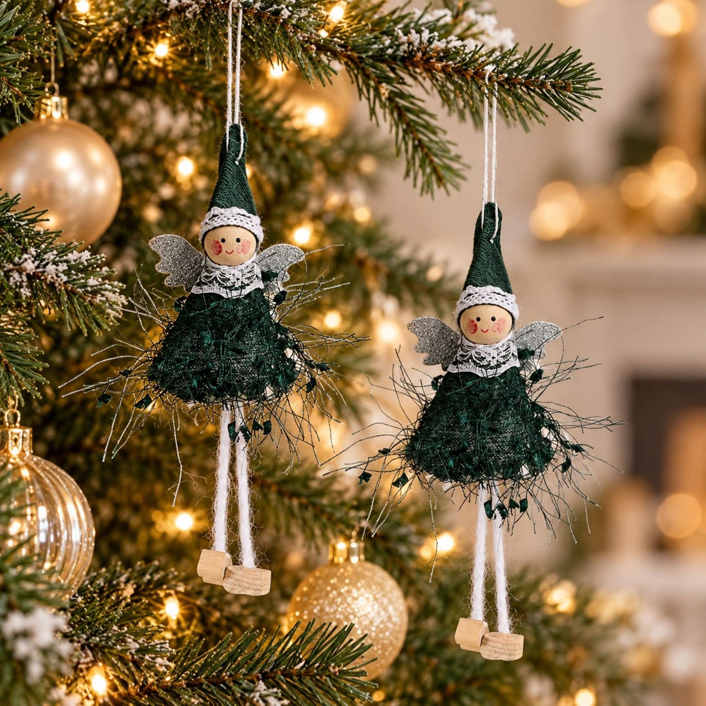 2pk Lace Angel Christmas Tree Ornaments