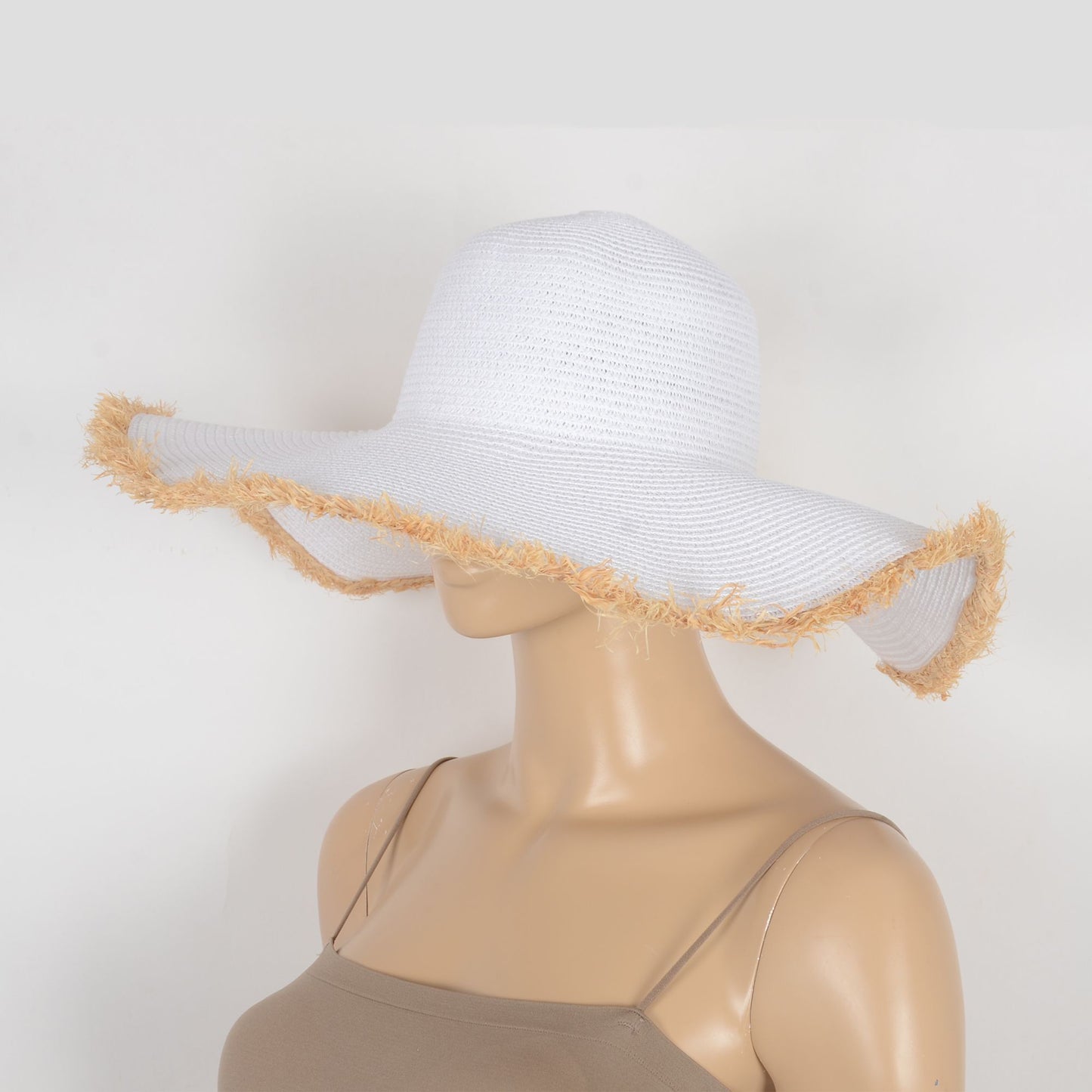 Wide Brim Straw Floppy Hat with Frayed Edges Lightweight Sun Protection for Beach Vacation Outdoor Travel Style