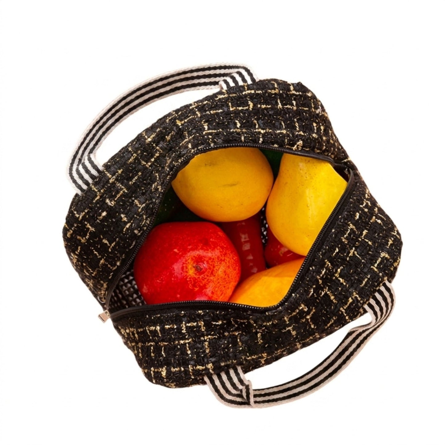 Reusable Lunch Bag Large Capacity Zipper Tote with Striped Handles