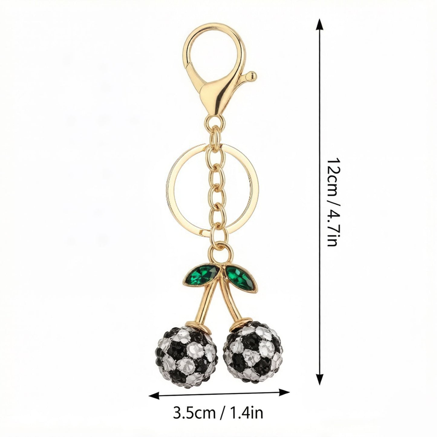 2 Pack Sports Ball Cherry Keychains with Gold Tone Clip and Leaf Charm